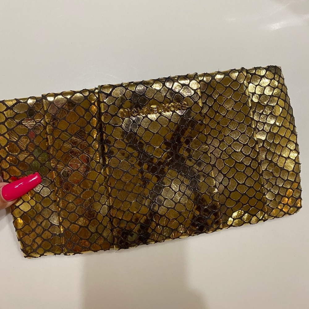 Michael Kors Gold Snakeskin Clutch.